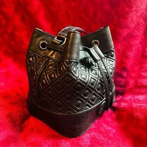 Tori Burch Elegant Black Quilted Bucket Bag